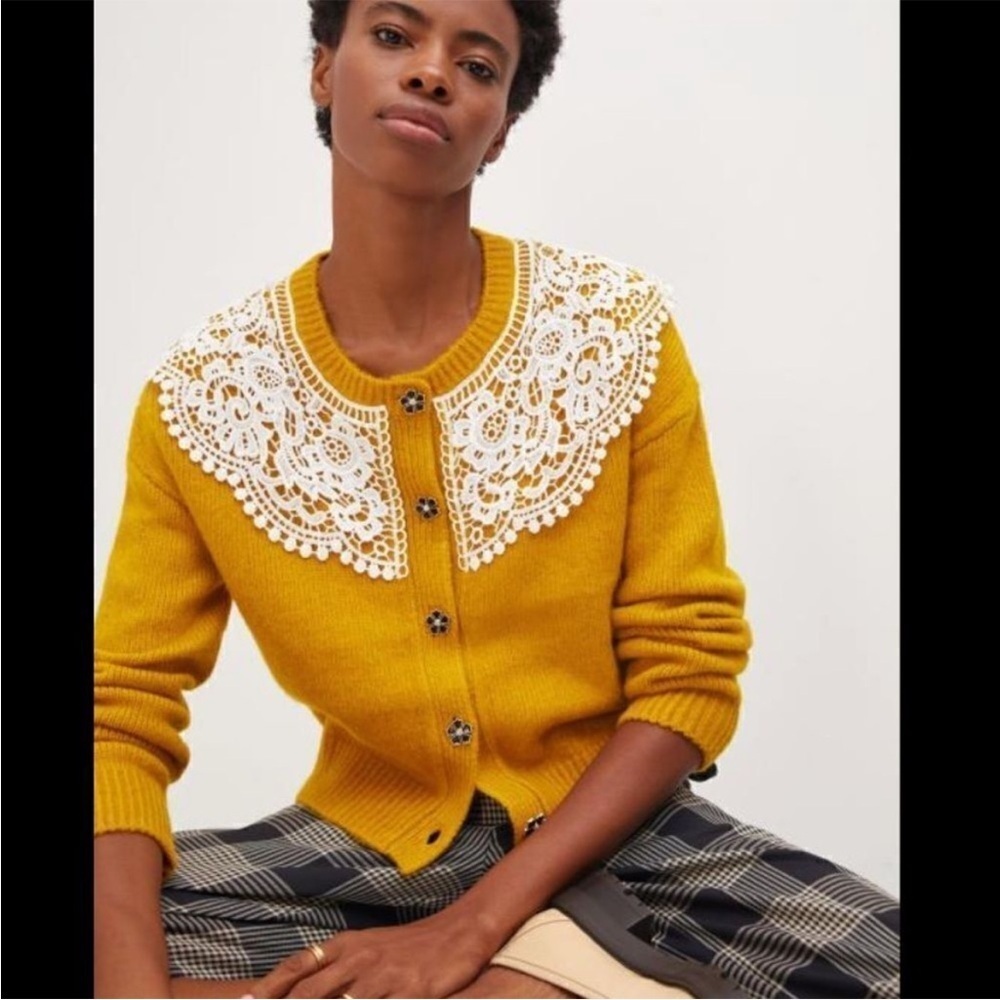 Anthropologie Maeve Lace Collar Cardigan Sweater - Picture 1 of 7
